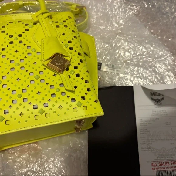 MCM Yellow Mini Bag with Geometric Perforations - Picture 6 of 10